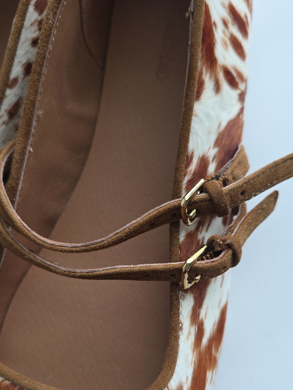 Madewell Greta  Strappy Ballete Flat Double Strap Calf Hair Rusett Multi Size 6 - Picture 7 of 12